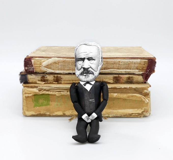 Famous french author - Literary gift  - Collectible doll hand painted + Miniature Book