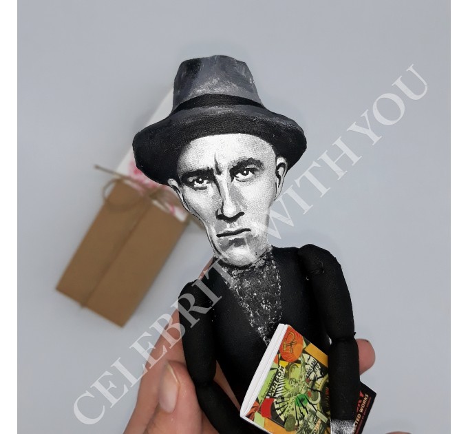 Vladimir Mayakovsky figurine, Russian and Soviet poet - Bookworm gift - book shelf decor - Collectible doll + mini books