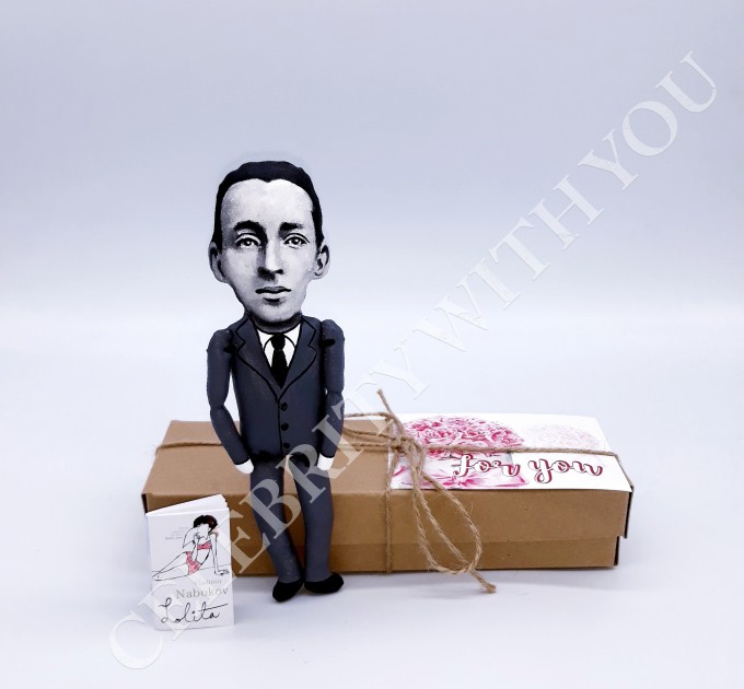 Vladimir Nabokov Russian-American novelist -  Reader gifts -  Collectible doll hand painted + Miniature Book