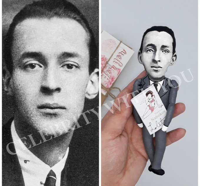 Vladimir Nabokov Russian-American novelist -  Reader gifts -  Collectible doll hand painted + Miniature Book