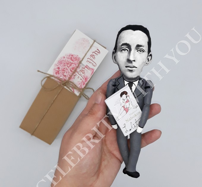 Vladimir Nabokov Russian-American novelist -  Reader gifts -  Collectible doll hand painted + Miniature Book