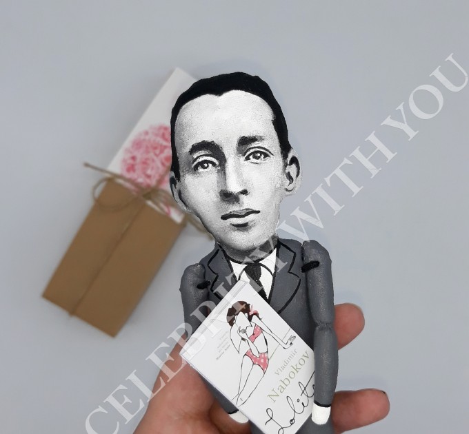 Vladimir Nabokov Russian-American novelist -  Reader gifts -  Collectible doll hand painted + Miniature Book