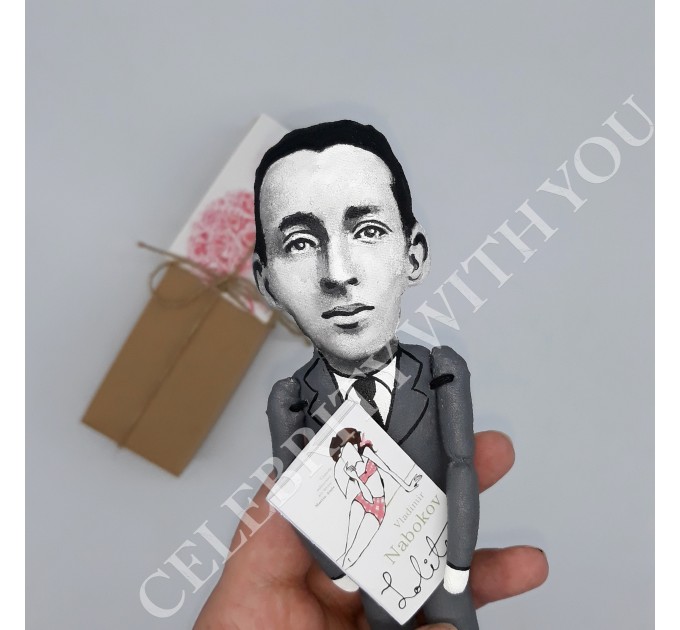 Vladimir Nabokov Russian-American novelist -  Reader gifts -  Collectible doll hand painted + Miniature Book