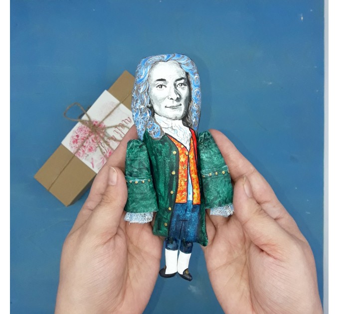 Voltaire French Enlightenment writer, historian, philosopher action figure 1:12 - Literary Gift for Readers & Writers, booklover gift - Collectible little thinker doll + Miniature Book