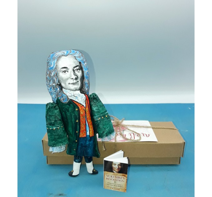 Voltaire French Enlightenment writer, historian, philosopher action figure 1:12 - Literary Gift for Readers & Writers, booklover gift - Collectible little thinker doll + Miniature Book