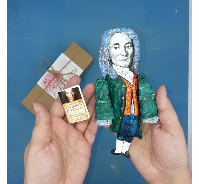 Voltaire French Enlightenment writer, historian, philosopher action figure 1:12 - Literary Gift for Readers & Writers, booklover gift - Collectible little thinker doll + Miniature Book