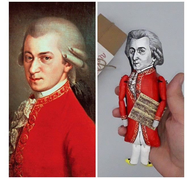 Wolfgang Mozart composers action figure 1:12 - Classic music fans gift, a unique collection for smart people - Collectible composer finger puppet hand painted